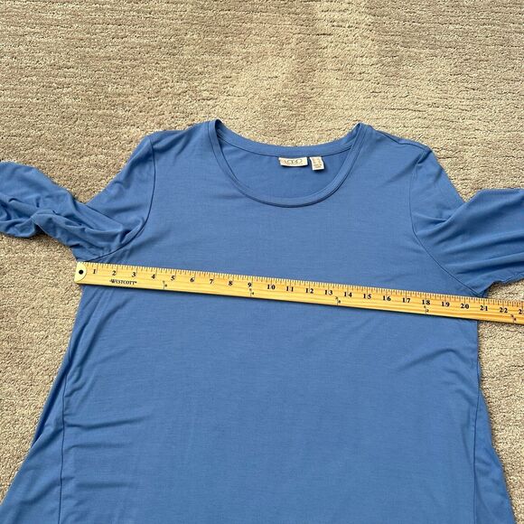 LOGO Lori Goldstein Top Womens Large Blue Sheer Asymmetrical Hem Accents Flowy - Picture 7 of 10